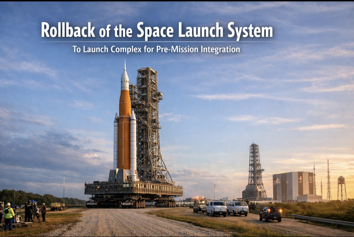 Rollback of the Space Launch System (SLS) to Launch Complex for Pre-Mission Integration